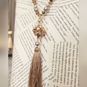 Chic Gold and Cream Tassel Necklace